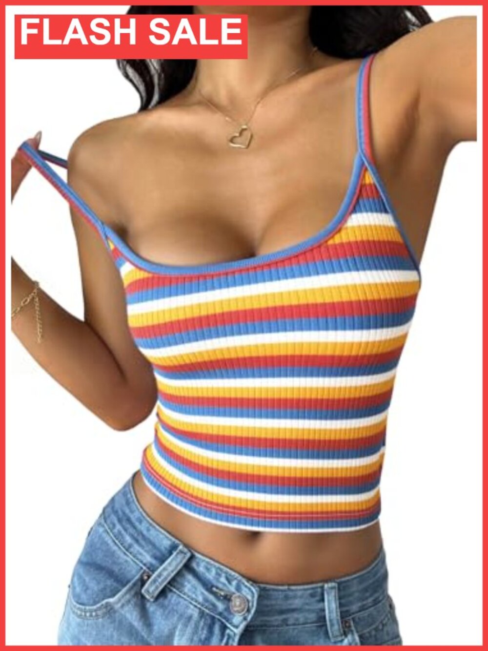 PRETTYGARDEN Womens Striped Crop Tank Top Adjustable Spaghetti Strap Cami